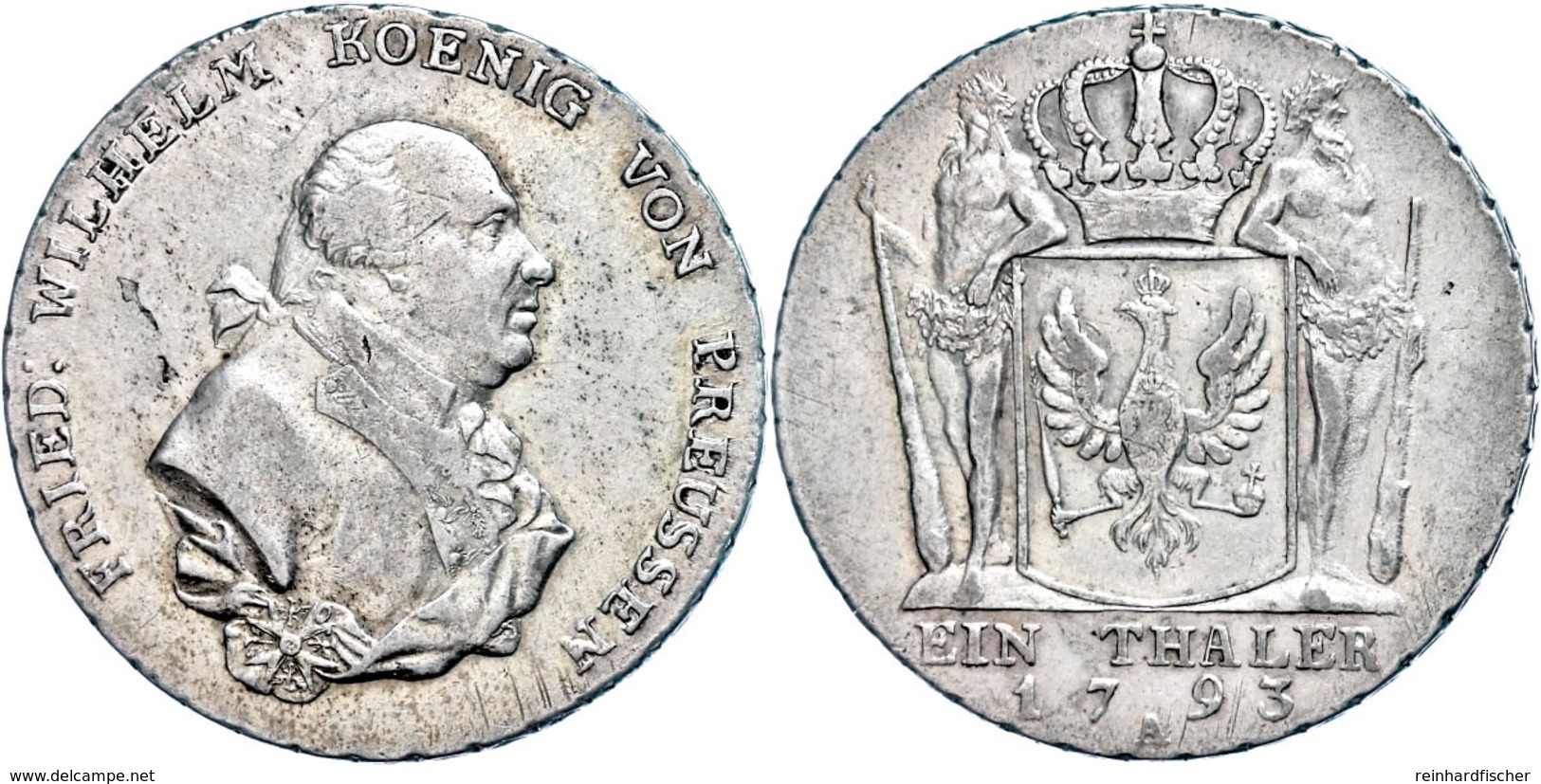 Taler, 1793, A, Friedrich Wilhelm II., Olding 3, Dav. 2599, Kl. Schrötlingsfehler, Ss-vz.  Ss-vz - Andere & Zonder Classificatie