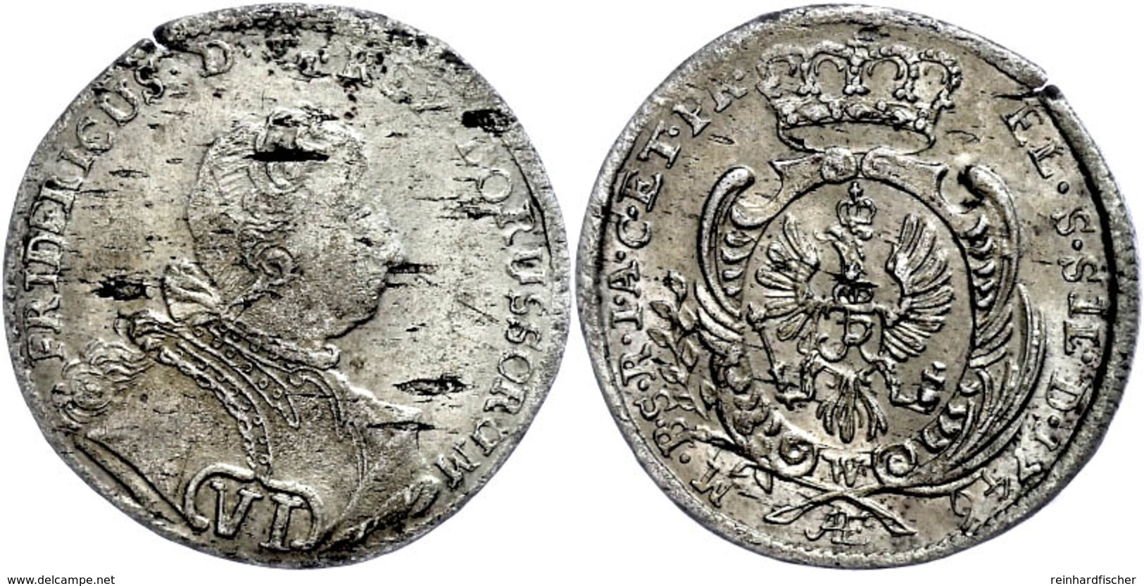 6 Kreuzer, 1746, W Und AHE, Friedrich II., Olding 299, Schrötlingsfehler/kl. Einriss, Ss-vz.  Ss-vz - Sonstige & Ohne Zuordnung