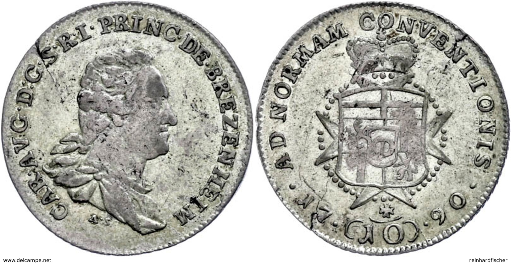 10 Kreuzer, 1790, Karl August, Mannheim, Schrötlingsfehler, Ss. Los 628 Der 65. Auktion UBS, Schweiz, 2006.  Ss - Sonstige & Ohne Zuordnung