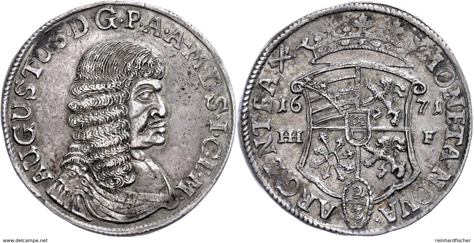 2/3 Taler, 1671, August Von Sachsen-Weissenfels, Dav. 631, Ss+. - Sonstige & Ohne Zuordnung