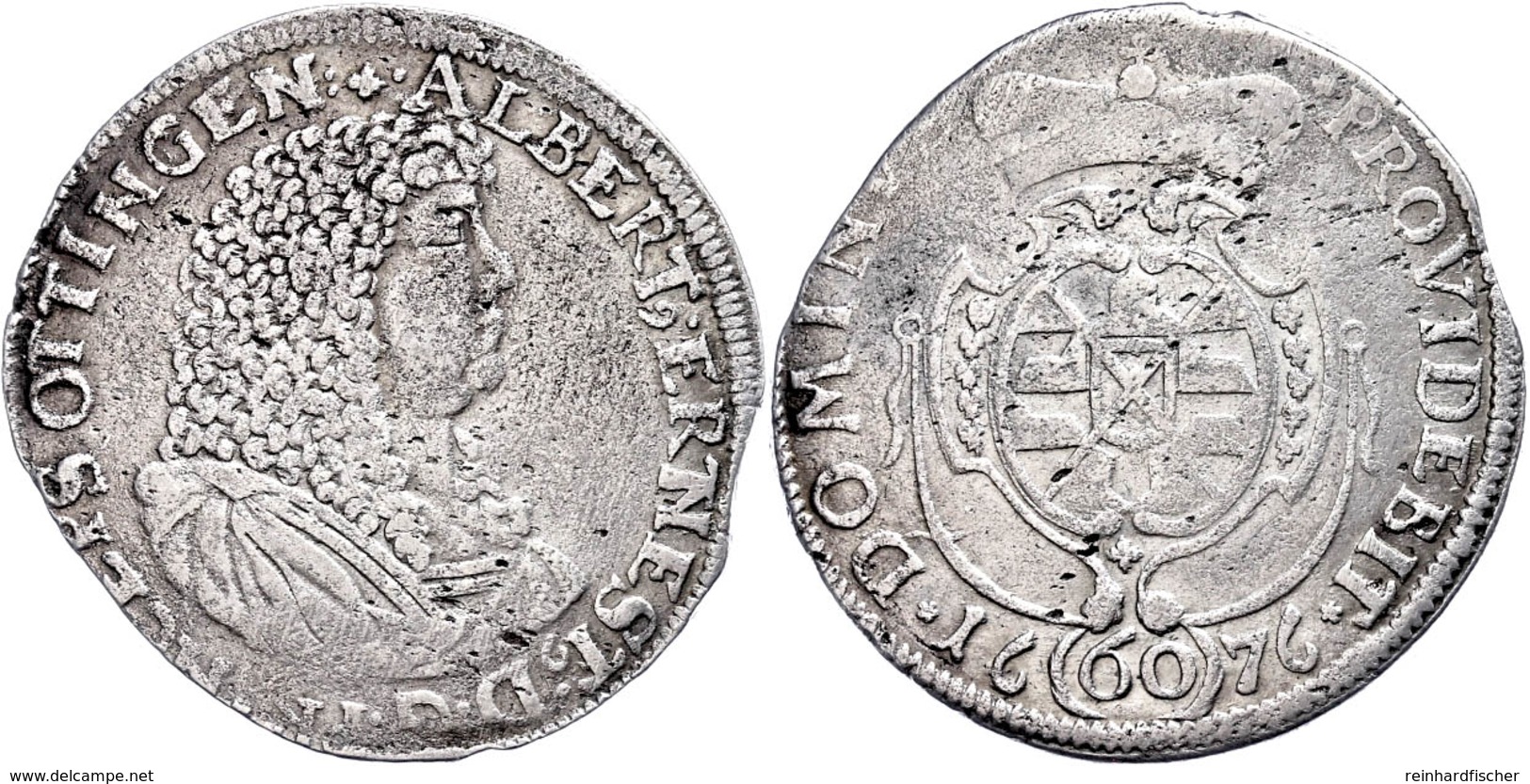 2/3 Taler, 1676, Albert Ernst, Dav. 736, Schrötlingsfehler, Kl. Zainende, Ss.  Ss - Other & Unclassified