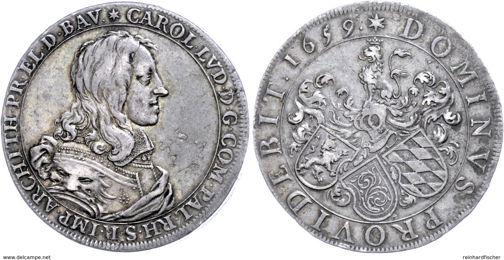 Taler, 1659, Karl Ludwig, Dav. 7153, Schöne Patina, Ss+. - Sonstige & Ohne Zuordnung