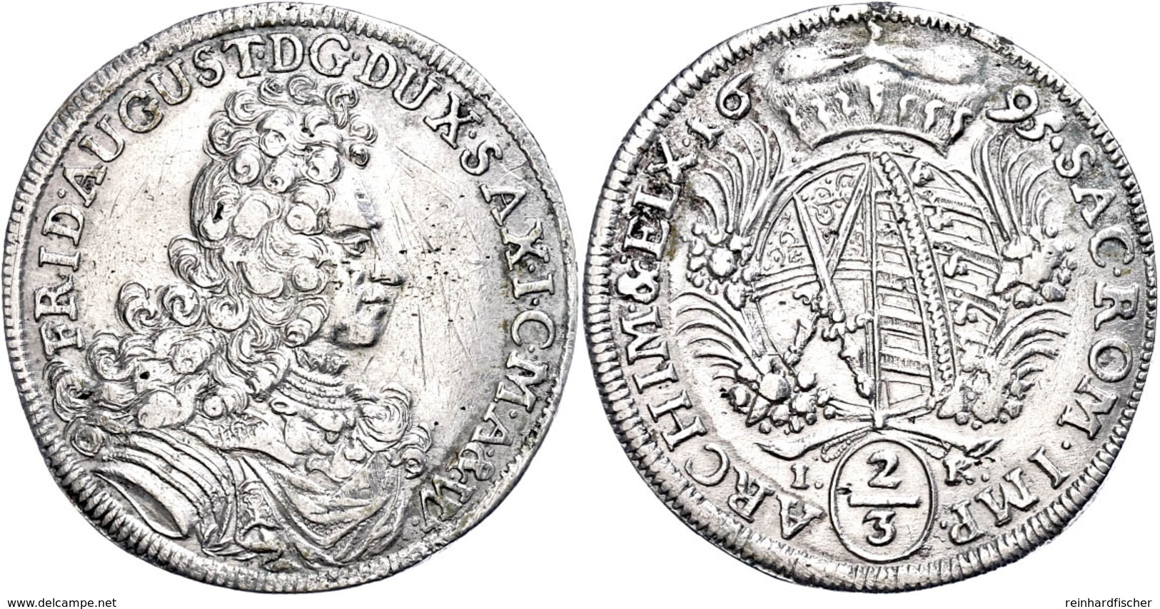 2/3 Taler, 1695, Friedrich August I., Dresden, Kahnt 110, Dav. 817, Kratzer, Gereinigt, Ss.  Ss - Autres & Non Classés