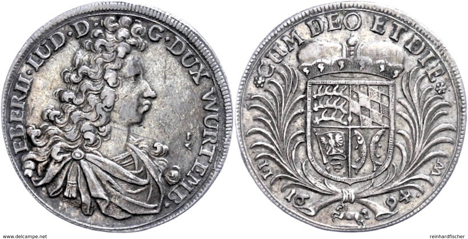 1/4 Taler, 1694, Eberhard Ludwig, Ebner 47, Schöne Patina, Ss.  Ss - Sonstige & Ohne Zuordnung