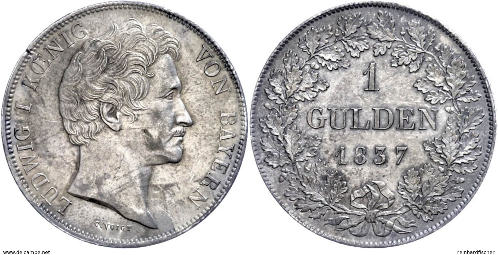 Gulden, 1837, Ludwig I., AKS 78, J. 62, Schrötlingsfehler Am Rand, Vz.  Vz - Autres & Non Classés