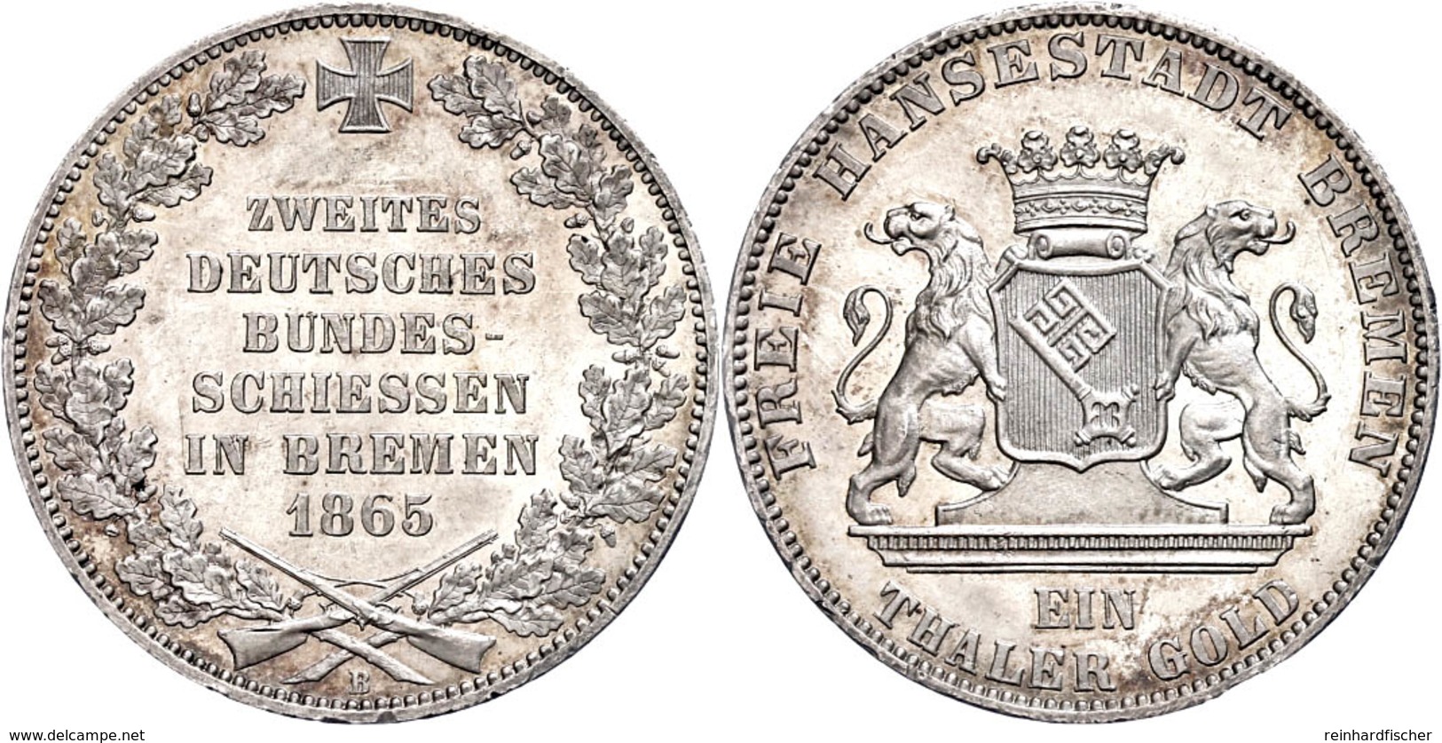 Taler, 1865, 2. Bundesschießen In Bremen, AKS 16, J. 27, Wz. Rf. Und Kr., Vz-st. - Altri & Non Classificati