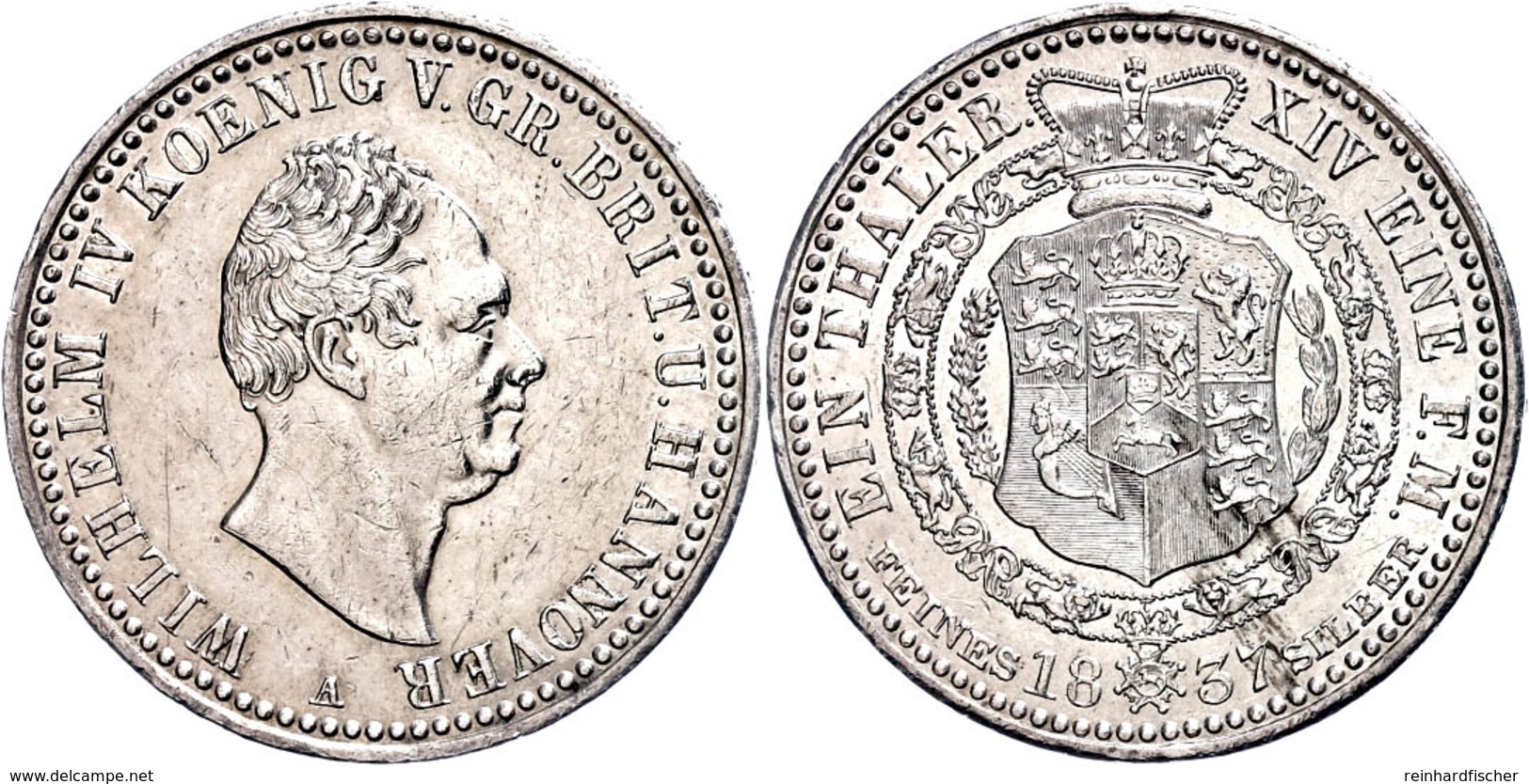 Taler, 1837, Wilhelm IV., AKS 64, J. 52, Kl. Rf. Und Kr., Vz.  Vz - Autres & Non Classés