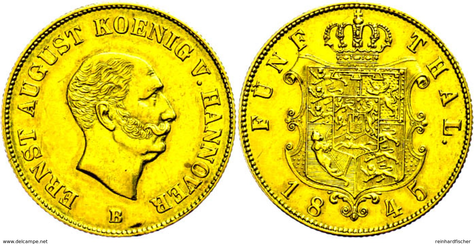 5 Taler, Gold, 1845, Ernst August, AKS 93, J. 124, F. Vz.  Vz - Autres & Non Classés