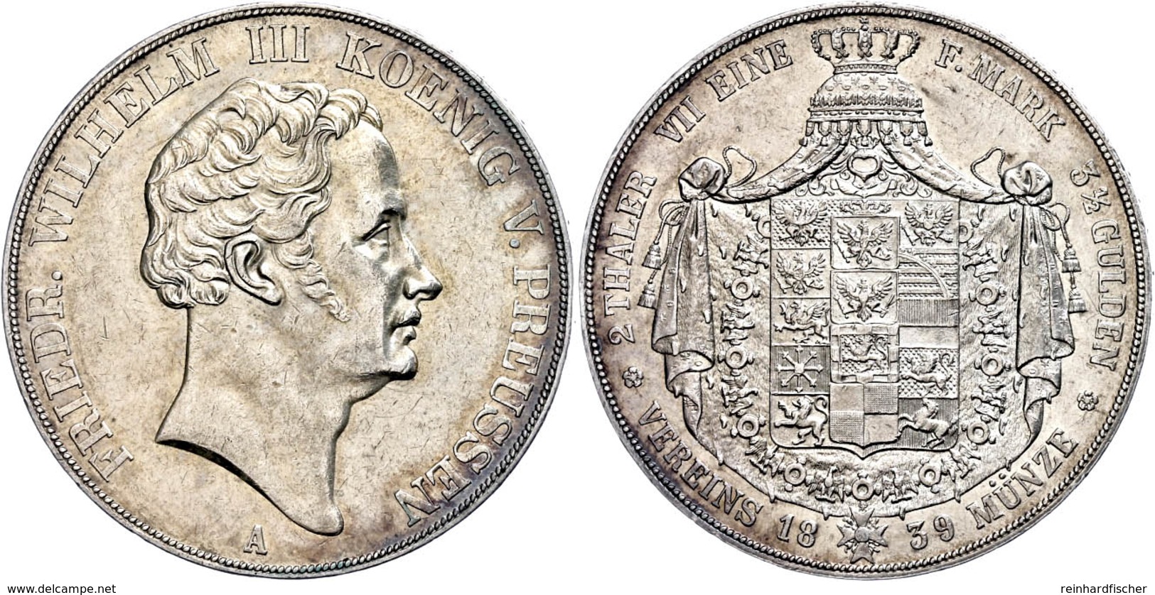 Doppeltaler, 1839, Friedrich Wilhelm III., AKS 9, J. 64, Kl. Rf. Und Kr., Avers F. Vz, Revers Vz. - Altri & Non Classificati