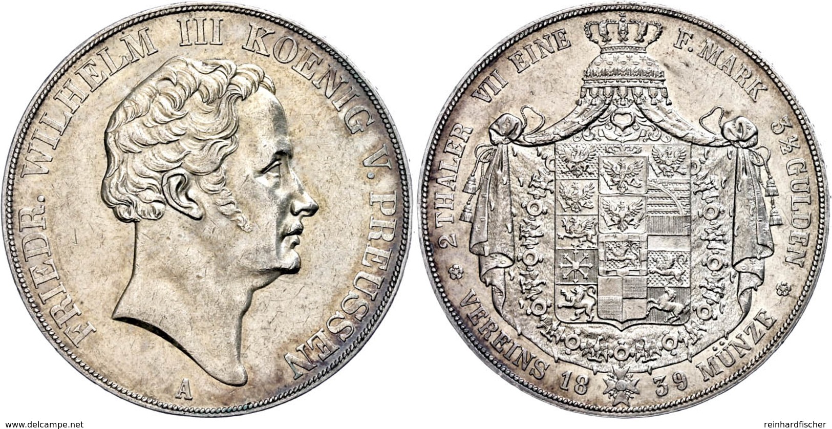 Doppeltaler, 1839, Friedrich Wilhelm III., AKS 9, J. 64, Kl. Rf. Und Kr., Avers F. Vz, Revers Vz. - Sonstige & Ohne Zuordnung