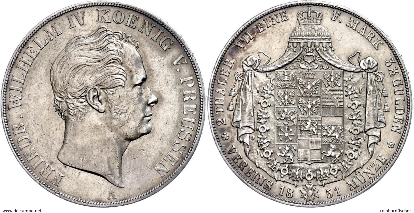 Doppeltaler, 1851, Friedrich Wilhelm IV., AKS 69, Wz. Rf., Ss-vz.  Ss-vz - Altri & Non Classificati