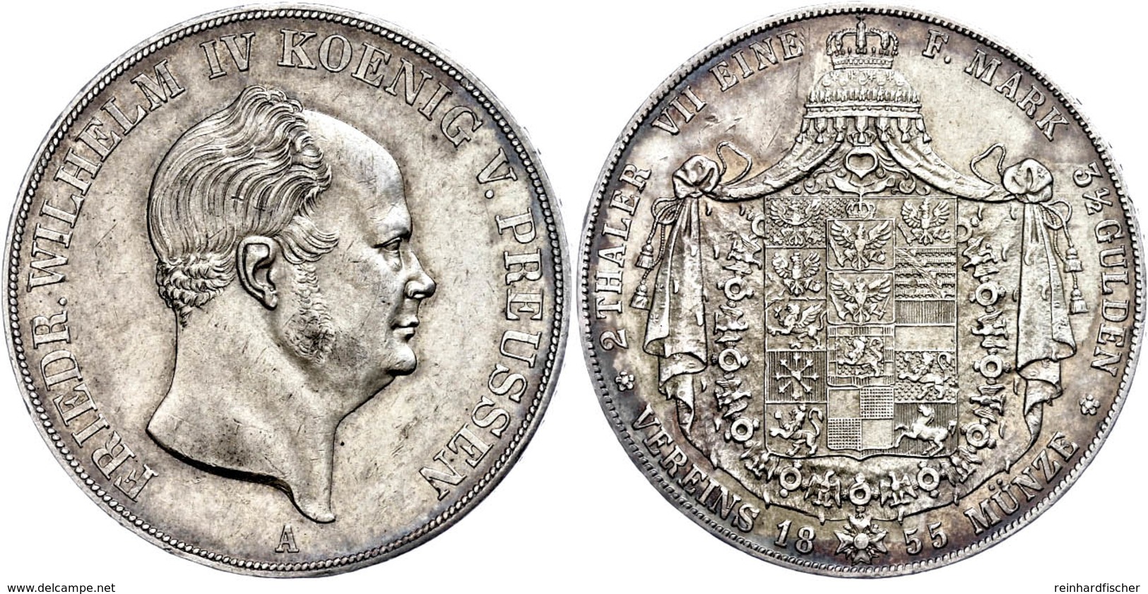 Doppeltaler, 1855, Friedrich Wilhelm IV., AKS 70, J. 82, Kl. Kr. Und Rf., F. Vz. - Other & Unclassified