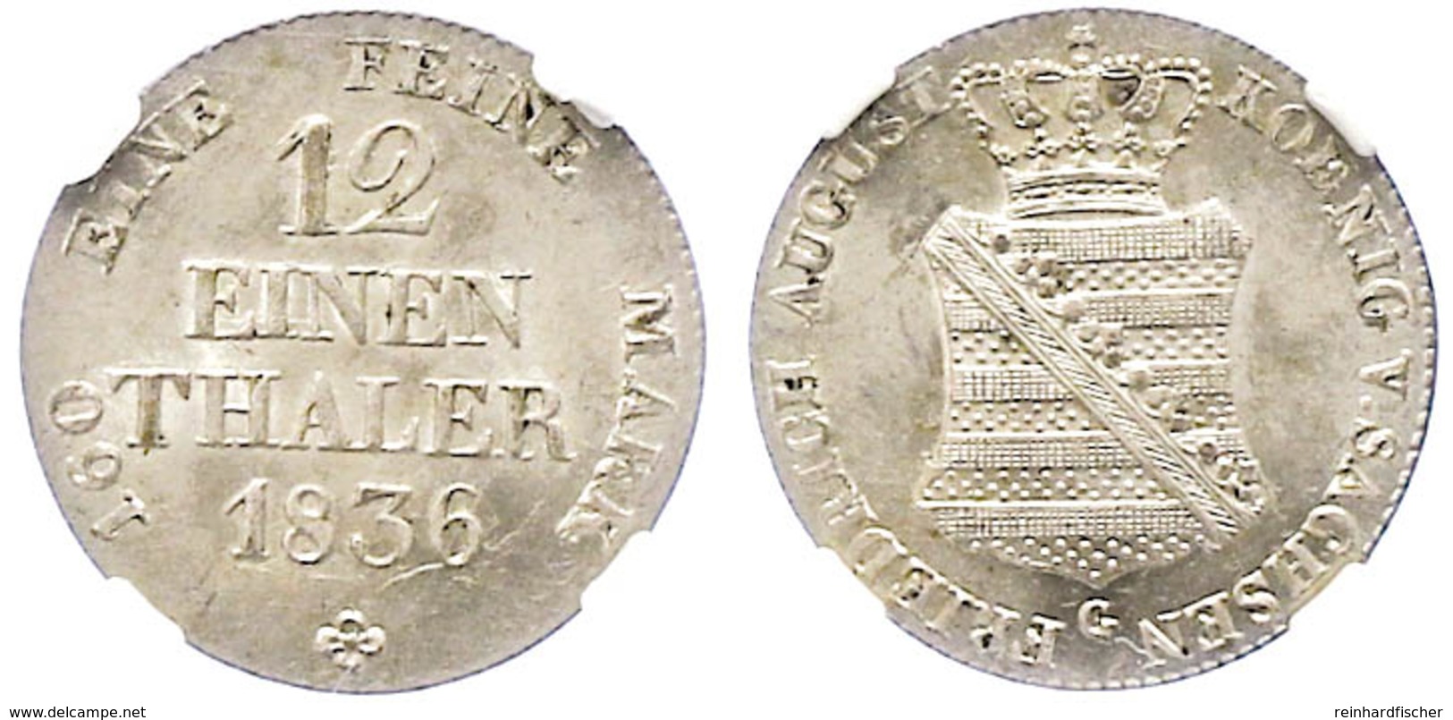 1/12 Taler, 1836, Friedrich August II., AKS 105, J. 71, In Plastikholder Der NGC Mit Der Bewertung "MS 63". - Other & Unclassified