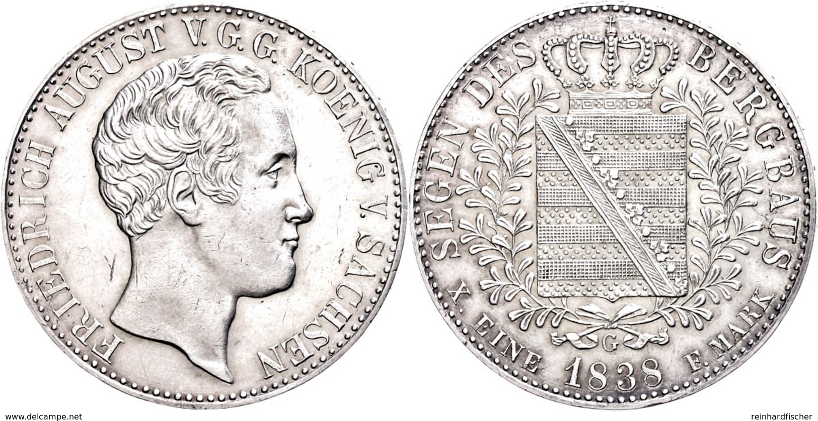 Taler, 1838, Friedrich August II., AKS 98, J. 75, Kl. Rf., Vz.  Vz - Sonstige & Ohne Zuordnung