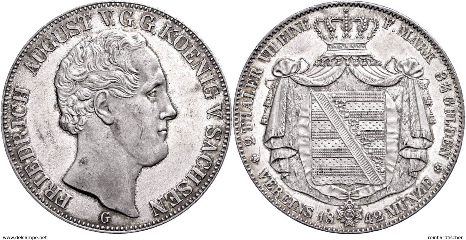 Doppeltaler, 1842, Friedrich August II., AKS 94, J. 78, Kl. Rf., Vz.  Vz - Sonstige & Ohne Zuordnung