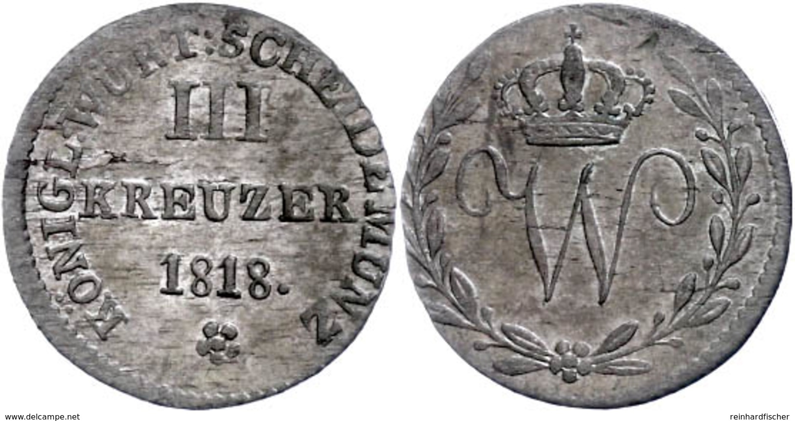 3 Kreuzer, 1818, Wilhelm I., AKS 101, J. 30, Vz-st.  Vz-st - Sonstige & Ohne Zuordnung