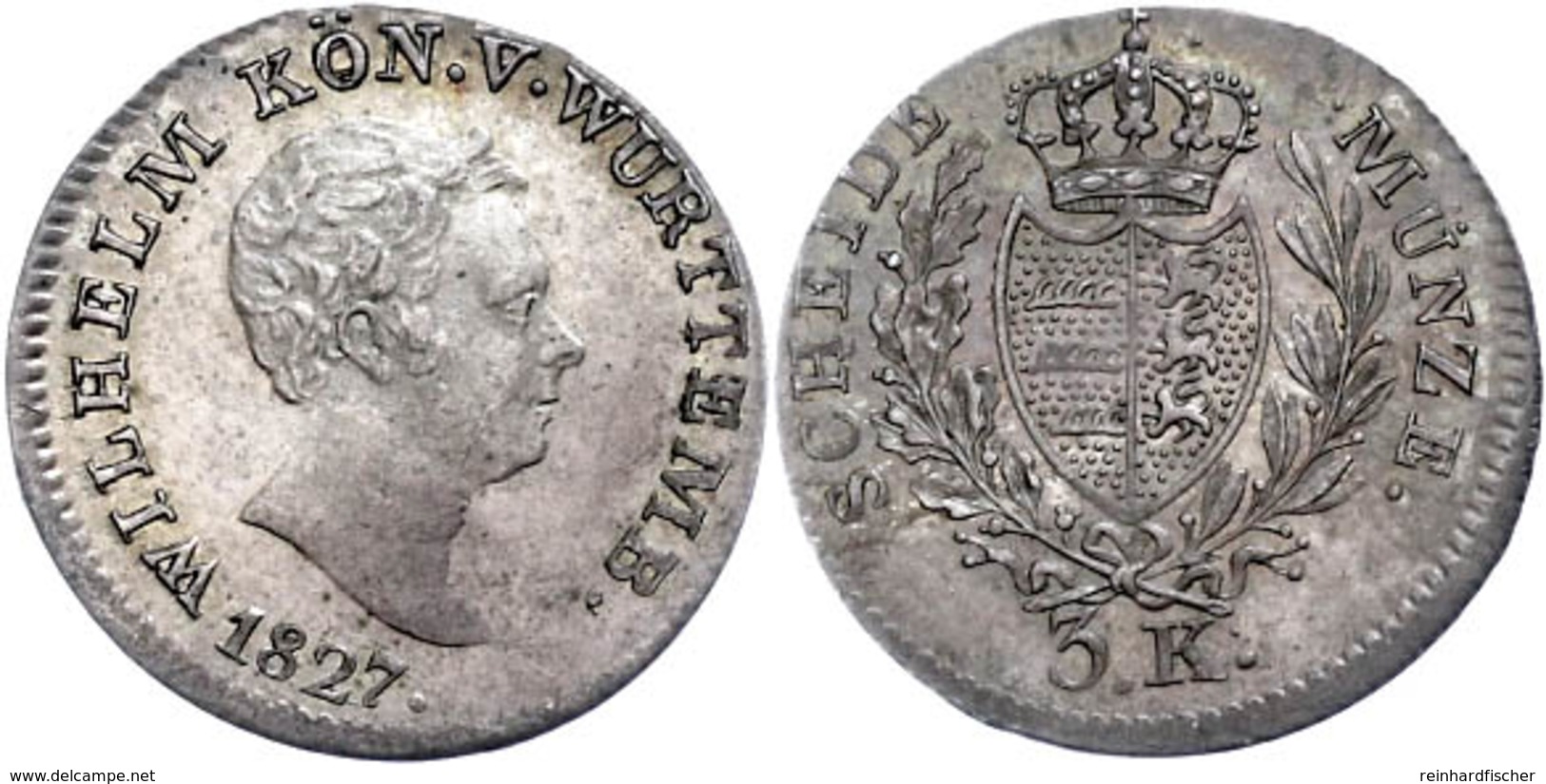 3 Kreuzer, 1827, Wilhelm I., AKS 104, J. 51, Vz.  Vz - Sonstige & Ohne Zuordnung