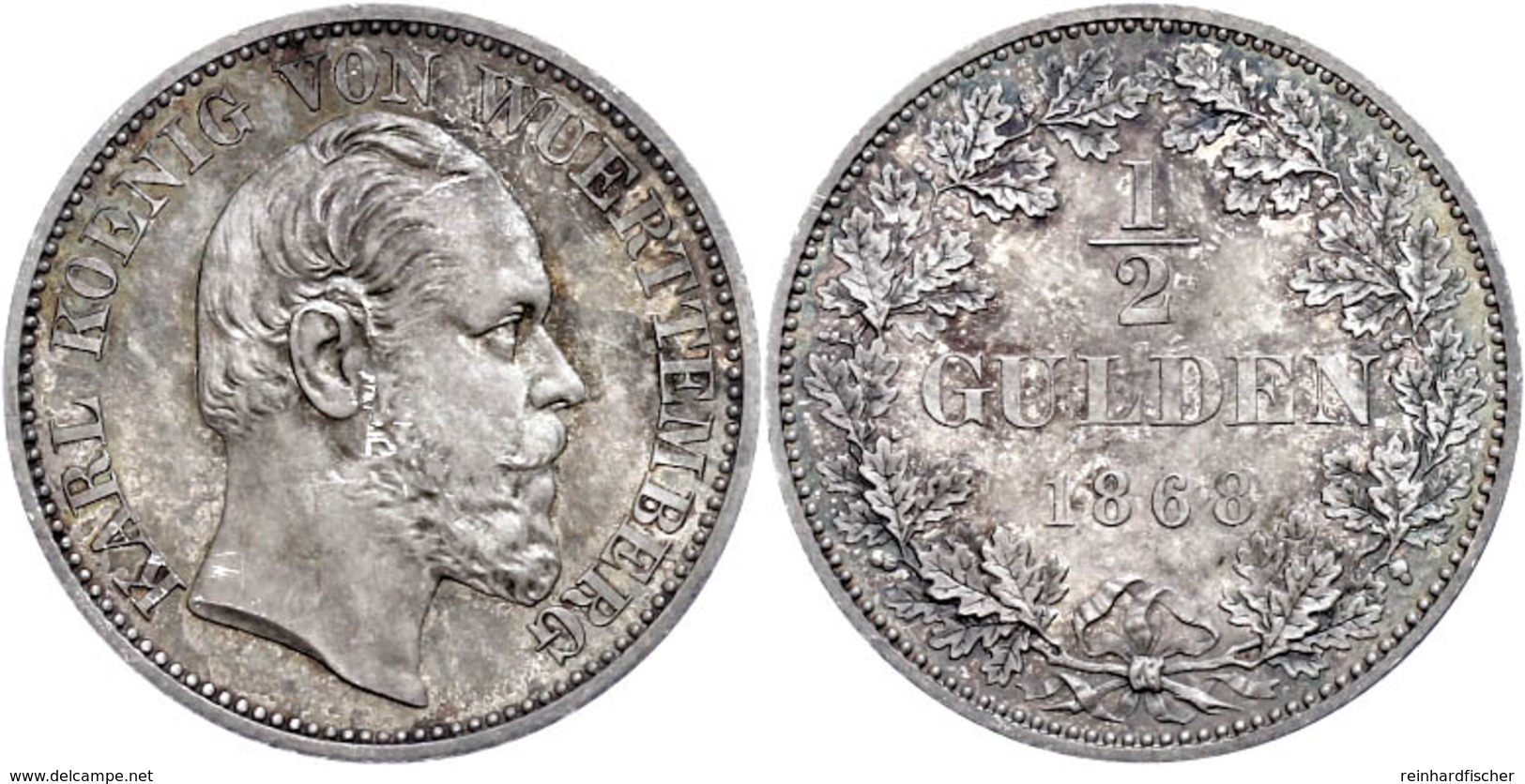 1/2 Gulden, 1868, Karl, AKS 127, J. 84, Kl. Kratzer, PP.  PP - Sonstige & Ohne Zuordnung