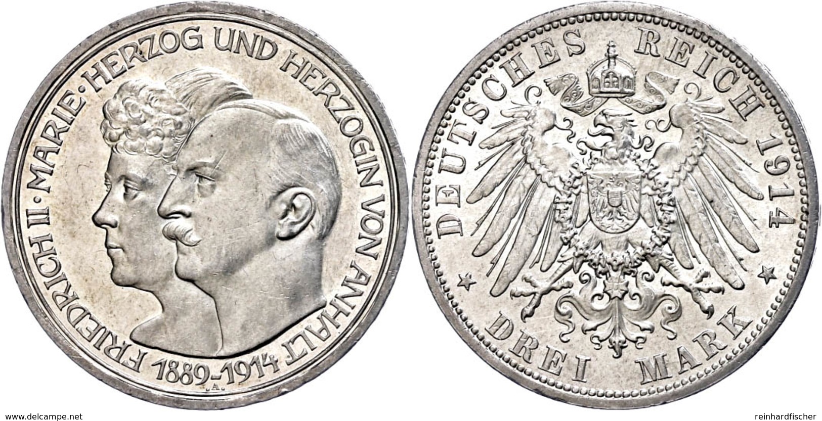3 Mark, 1914, Friedrich II., Auf Die Silberne Hochzeit, Kl. Rf., Vz., Katalog: J. 24 Vz - Altri & Non Classificati