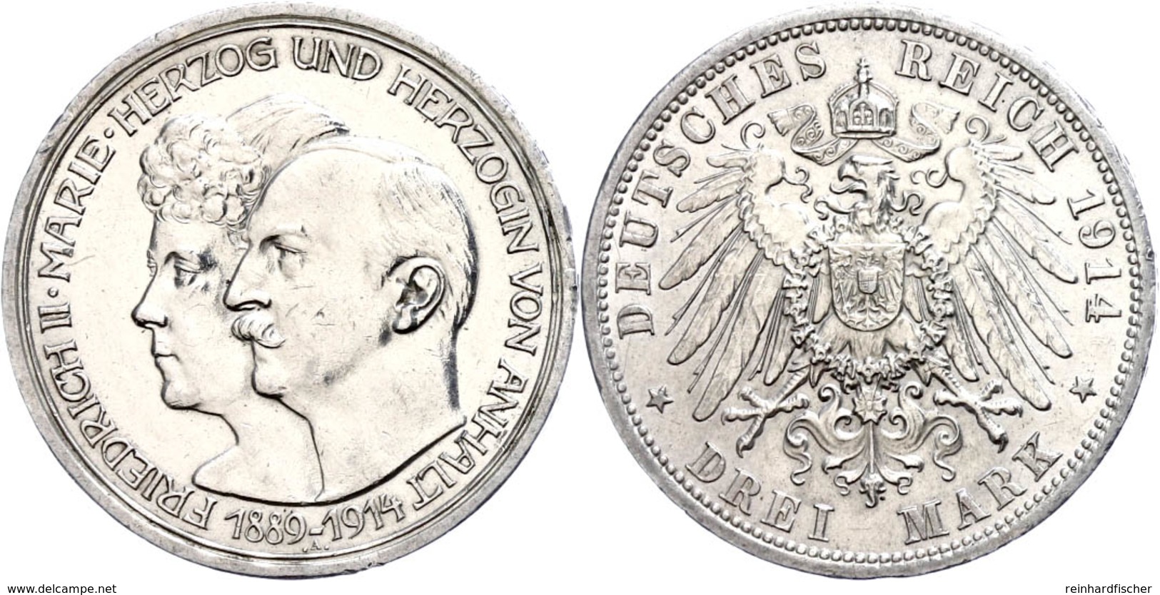 3 Mark, 1914, Friedrich II., Auf Die Silberne Hochzeit, Kl. Rf., Vz-st., Katalog: J.24 Vz-st - Sonstige & Ohne Zuordnung