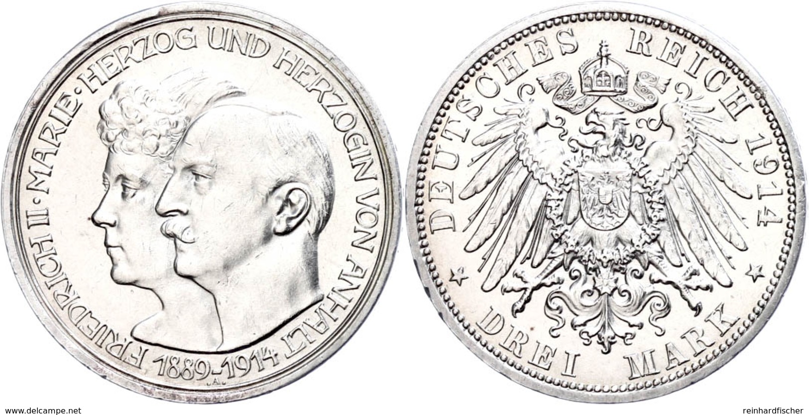 3 Mark, 1914, Friedrich II., Auf Die Silberne Hochzeit, Wz. Rf., Vz-st., Katalog: J.24 Vz-st - Altri & Non Classificati