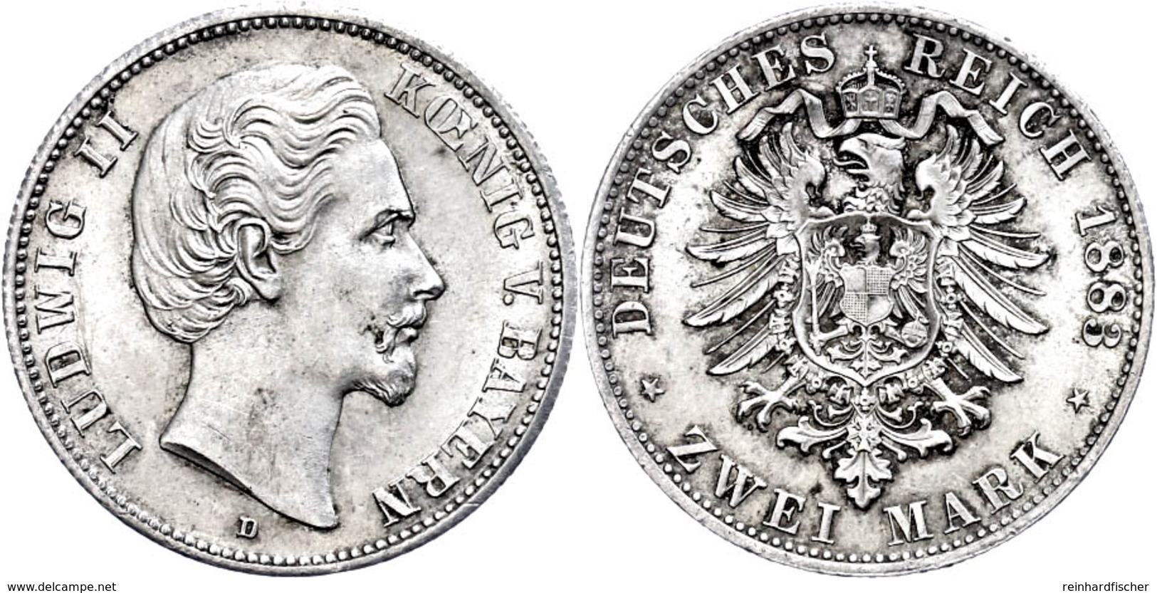 2 Mark, 1883, Ludwig II., Wz. Rf., Vz+., Katalog: J.41 - Sonstige & Ohne Zuordnung