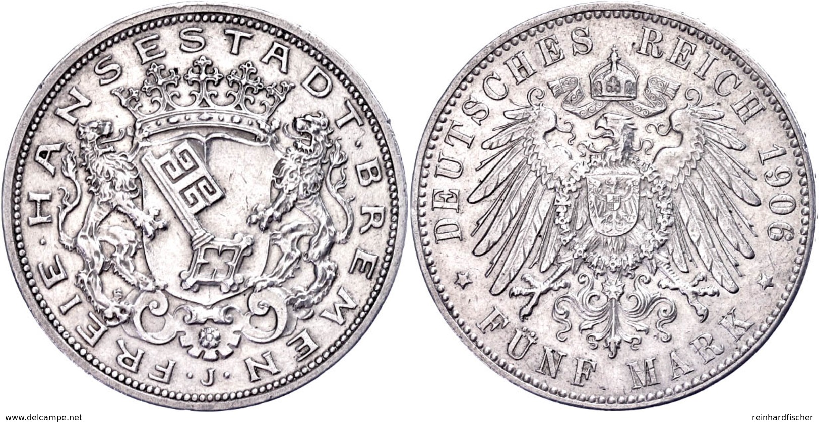 5 Mark, 1906, Stadtwappen, Kleine Randfehler, Vz., Katalog: J.60 Vz - Altri & Non Classificati