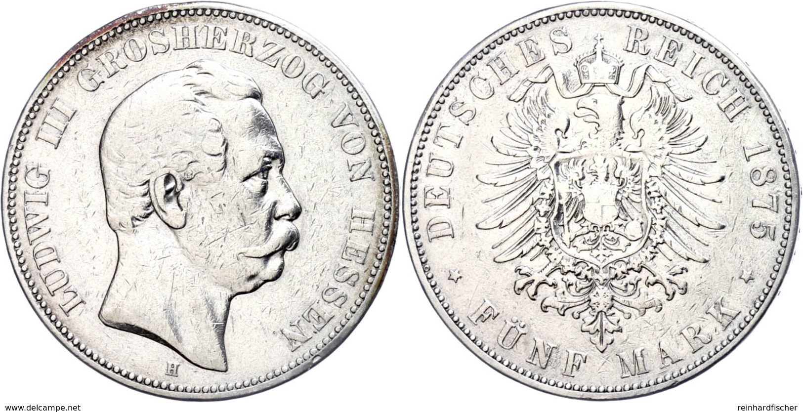 5 Mark, 1875, Ludwig III., Kl. Rf., S-ss., Katalog: J.67 S-ss - Sonstige & Ohne Zuordnung