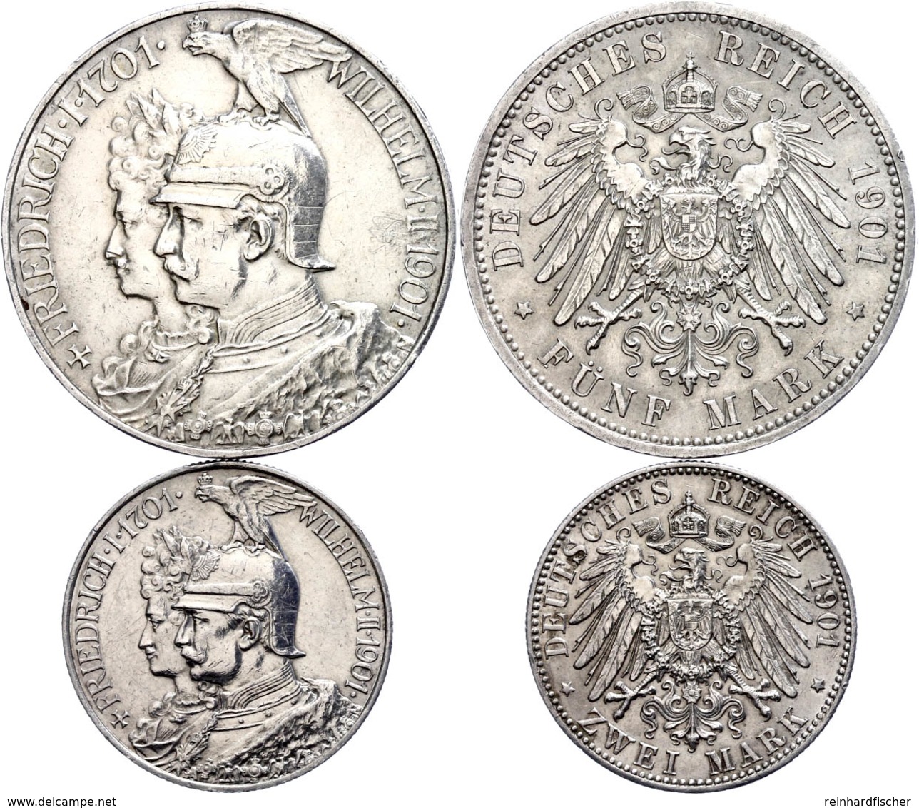 2 Und 5 Mark, 1901, Wilhelm II., 200 Jahre Königreich, Beide Mit Kl. Rf., Je Vz-st, Katalog: J.105/106 Vz-st - Autres & Non Classés