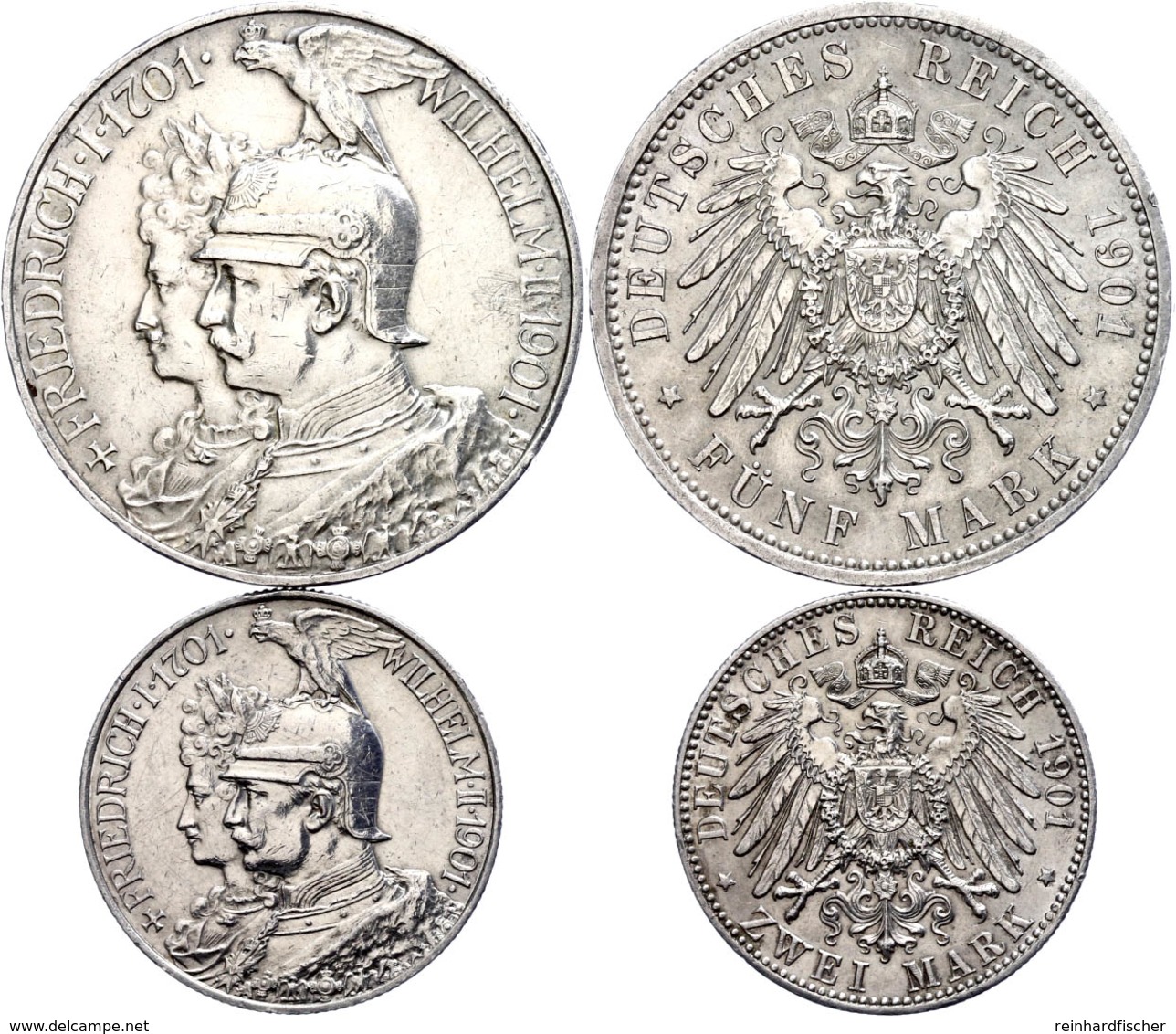 2 Und 5 Mark, 1901, Wilhelm II., 200 Jahre Königreich, Beide Mit Kl. Rf., Je Vz-st, Katalog: J.105/106 Vz-st - Sonstige & Ohne Zuordnung