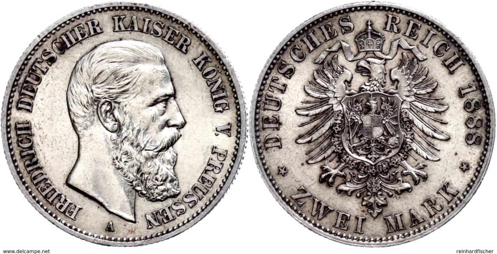 2 Mark, 1888, Friedrich III., Etwas Berieben, Vz-st, Katalog: J.98 Vz-st - Sonstige & Ohne Zuordnung