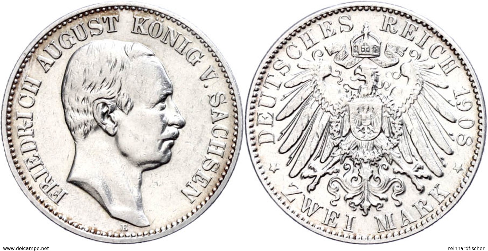 2 Mark 1908, Friedrich August III., König Von Sachsen, Wz. Rf.,vz, Katalog: J.134 Vz - Other & Unclassified