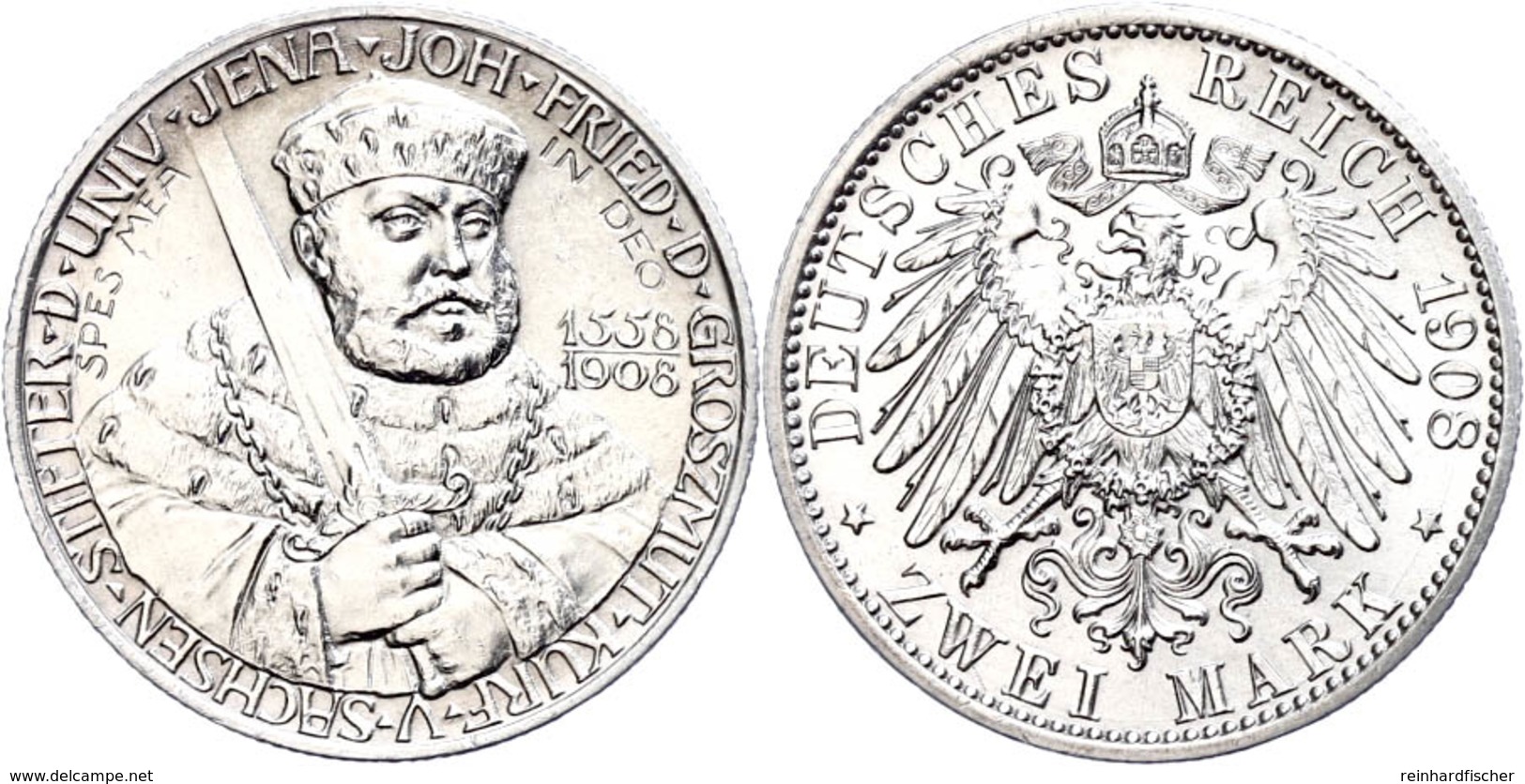 2 Mark, 1908, Wilhelm Ernst Zur 350-Jahrfeier Universität Jena, Vz-st., Katalog: J.160 Vz-st - Sonstige & Ohne Zuordnung