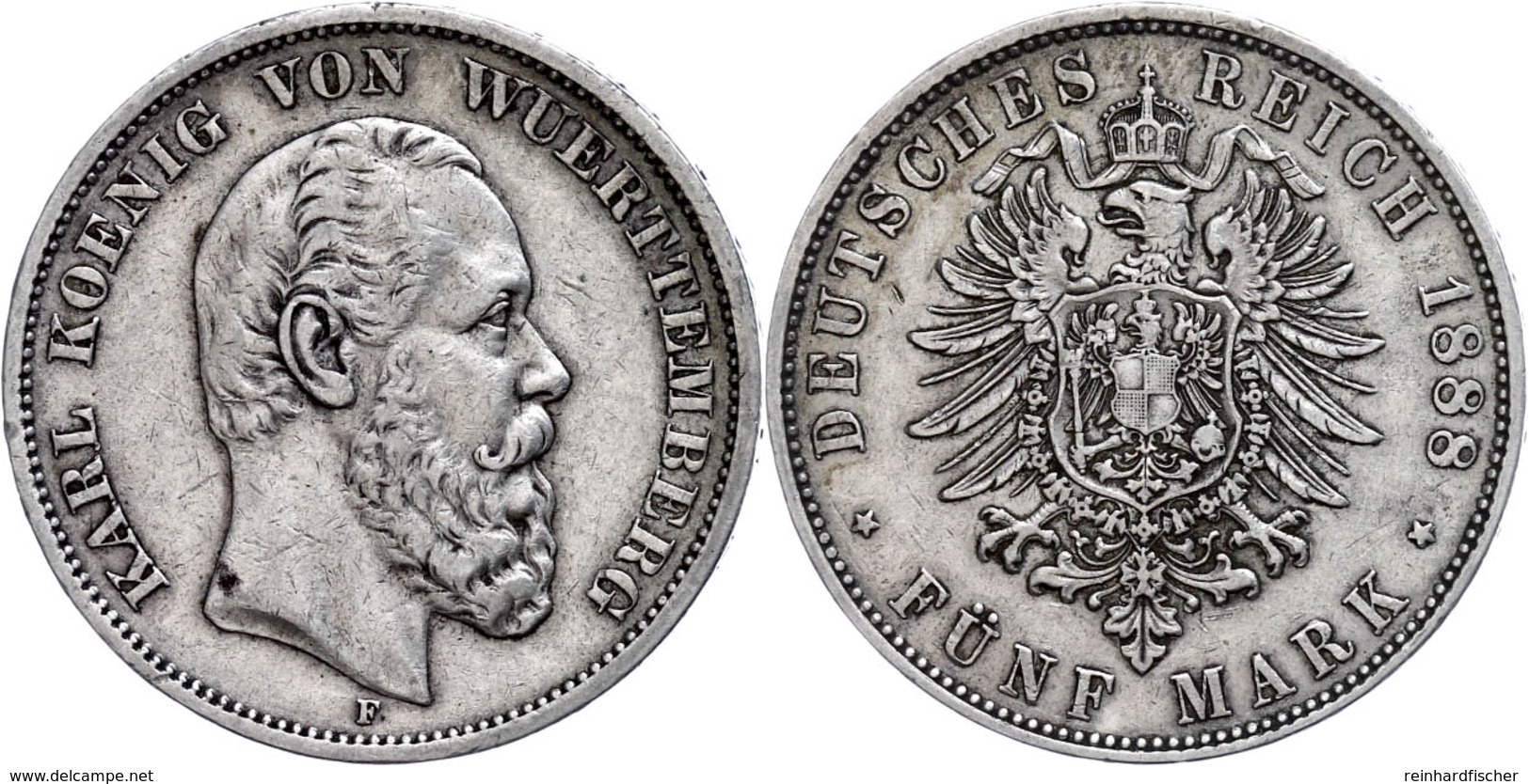 5 Mark, 1888, Karl, Kl. Rf., Ss., Katalog: J.173 Ss - Autres & Non Classés