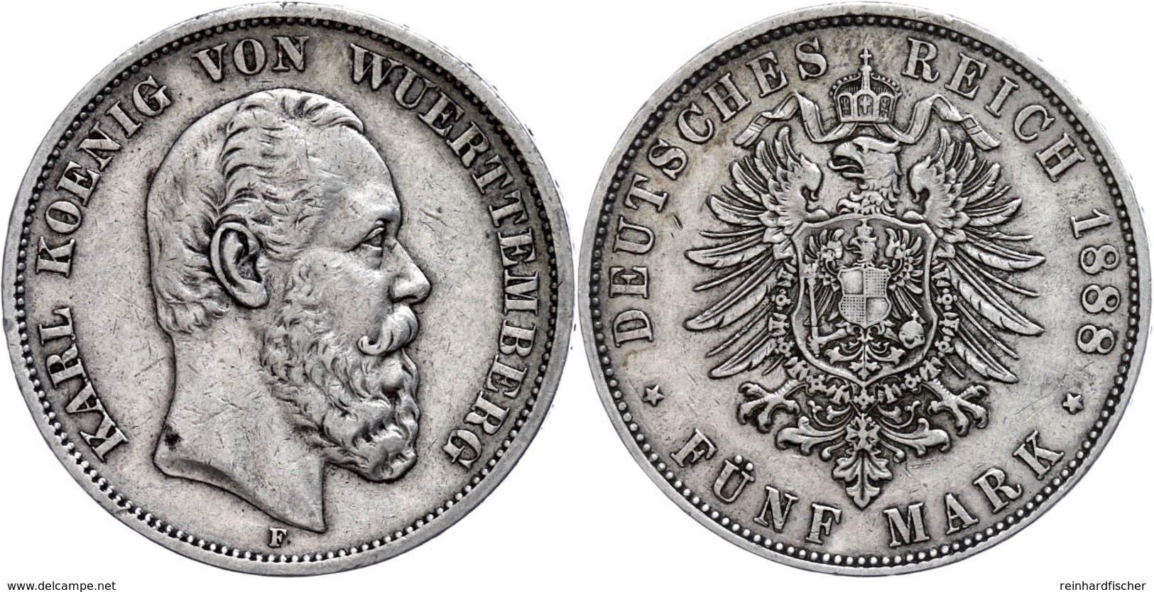 5 Mark, 1888, Karl, Kl. Rf., Ss., Katalog: J.173 Ss - Sonstige & Ohne Zuordnung