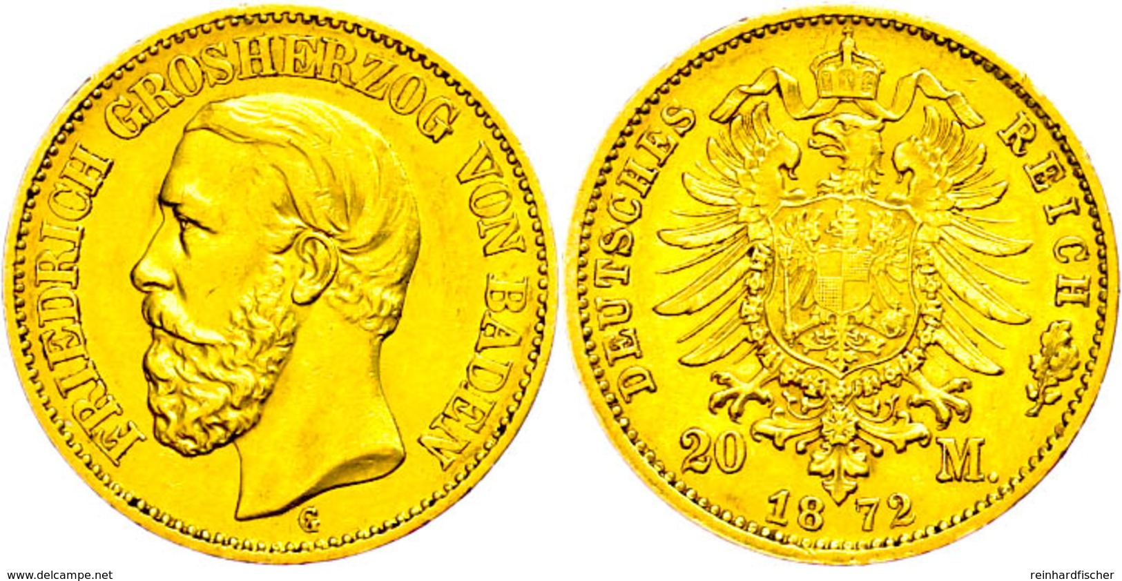 20 Mark, 1872, Friedrich I., Kl. Rf., Ss-vz., Katalog: J.184 Ss-vz - Sonstige & Ohne Zuordnung