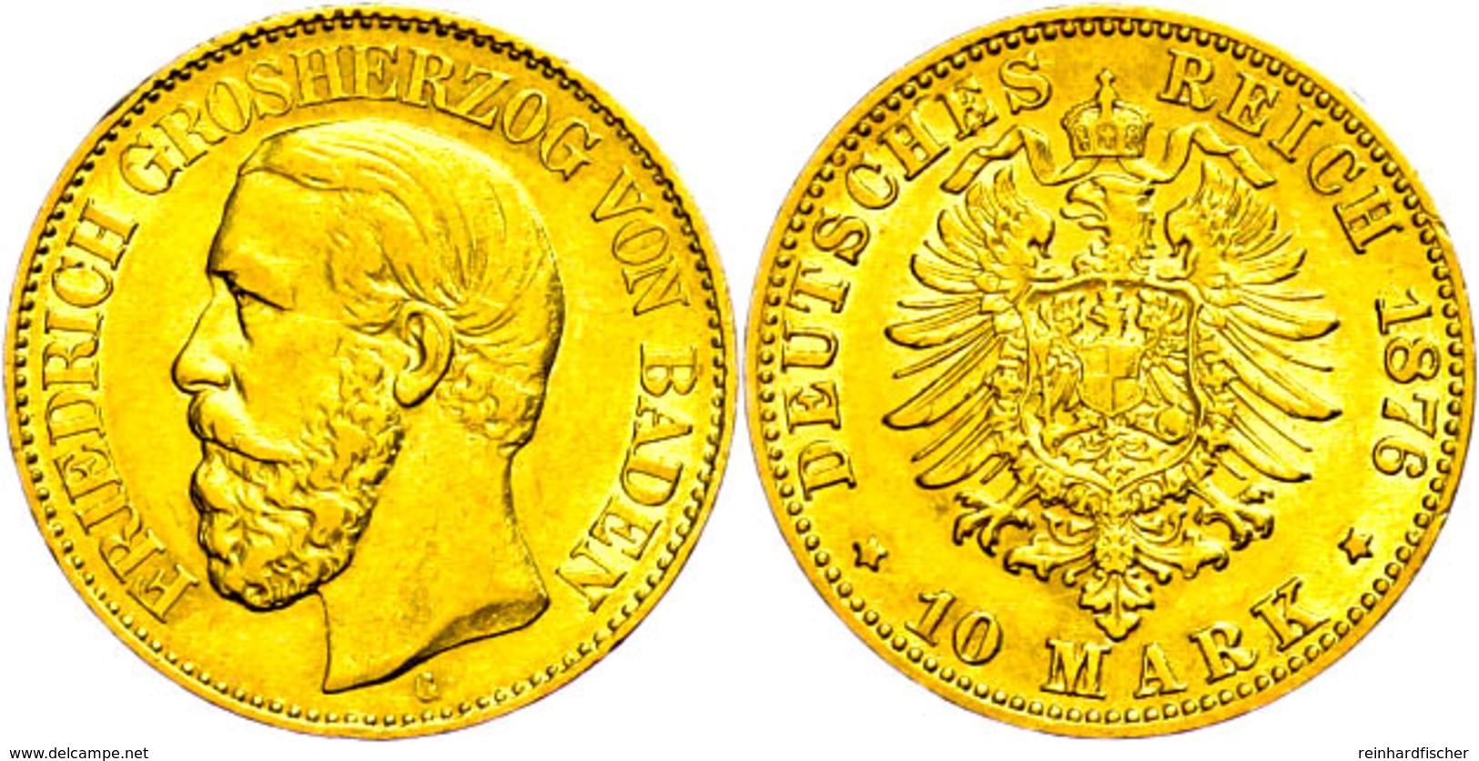 10 Mark, 1876, Friedrich I., Kl. Rf., Ss., Katalog: J. 186 Ss - Sonstige & Ohne Zuordnung