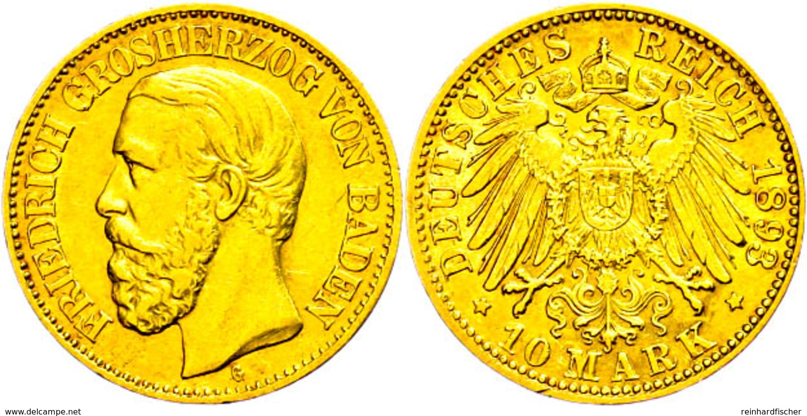 10 Mark, 1893, Friedrich I., Wz. Rf., Ss., Katalog: J. 188 Ss - Sonstige & Ohne Zuordnung