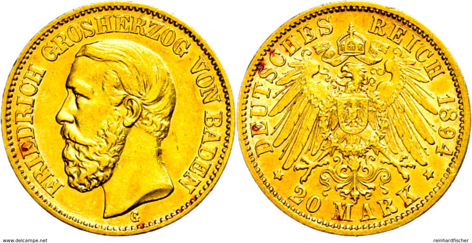 20 Mark, 1894, Friedrich I., Kl. Rf., Ss-vz., Katalog: J. 189 Ss-vz - Other & Unclassified