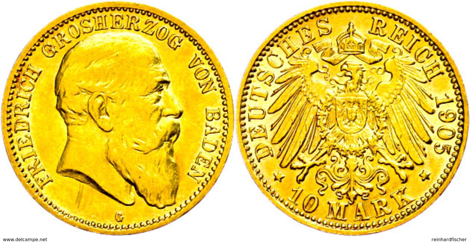 10 Mark, 1905, Friedrich I., Kratzer Auf Dem Avers, Ss-vz., Katalog: J. 190 Ss-vz - Sonstige & Ohne Zuordnung