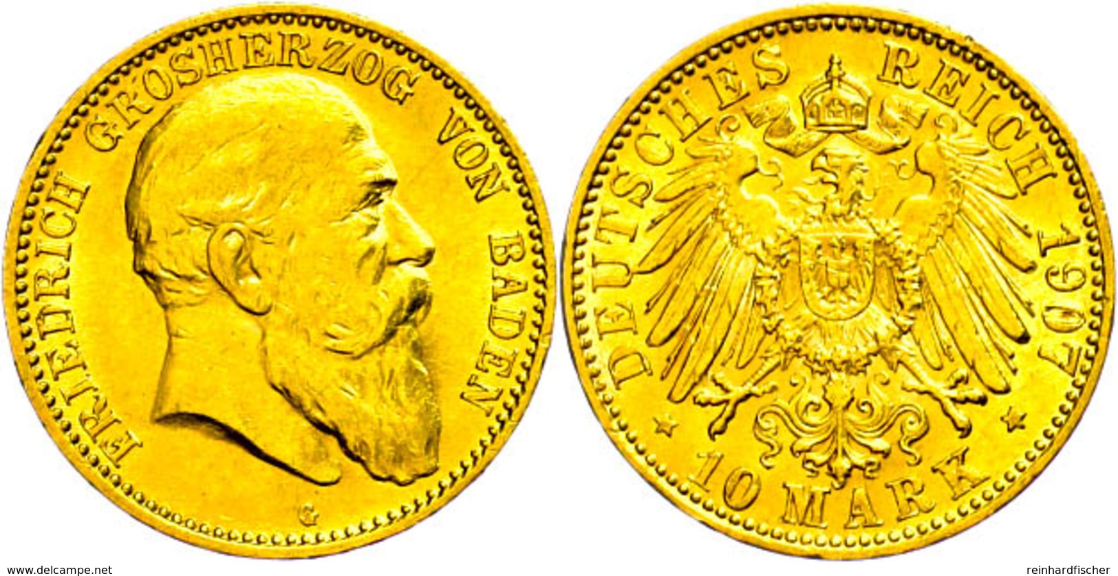 10 Mark, 1907, Friedrich I., Wz. Rf., Vz., Katalog: J. 190 Vz - Altri & Non Classificati