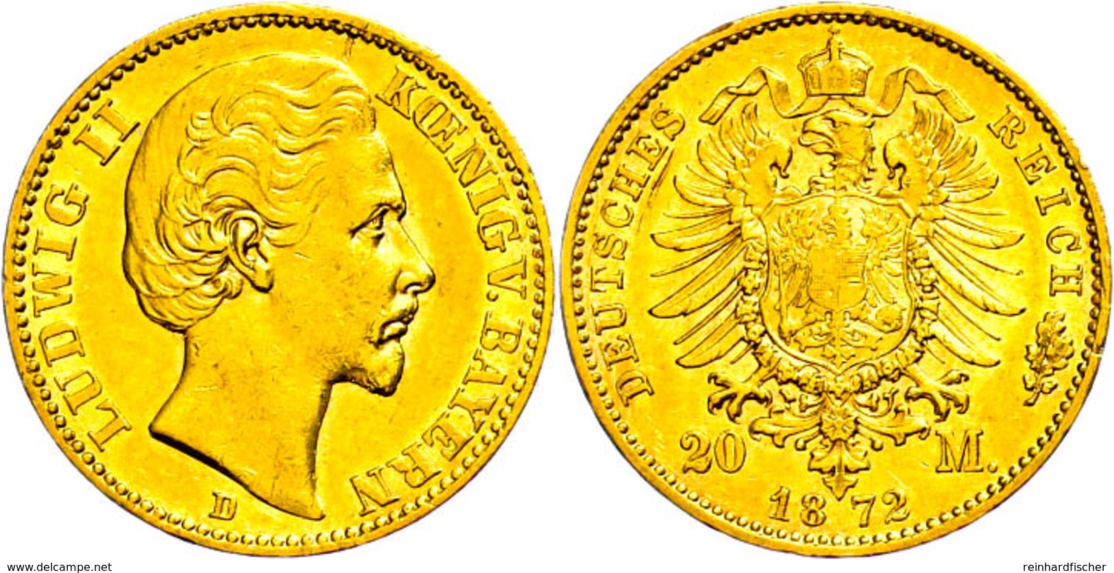 20 Mark, 1872, Ludwig II., Wz. Rf., Ss+., Katalog: J. 194 - Sonstige & Ohne Zuordnung