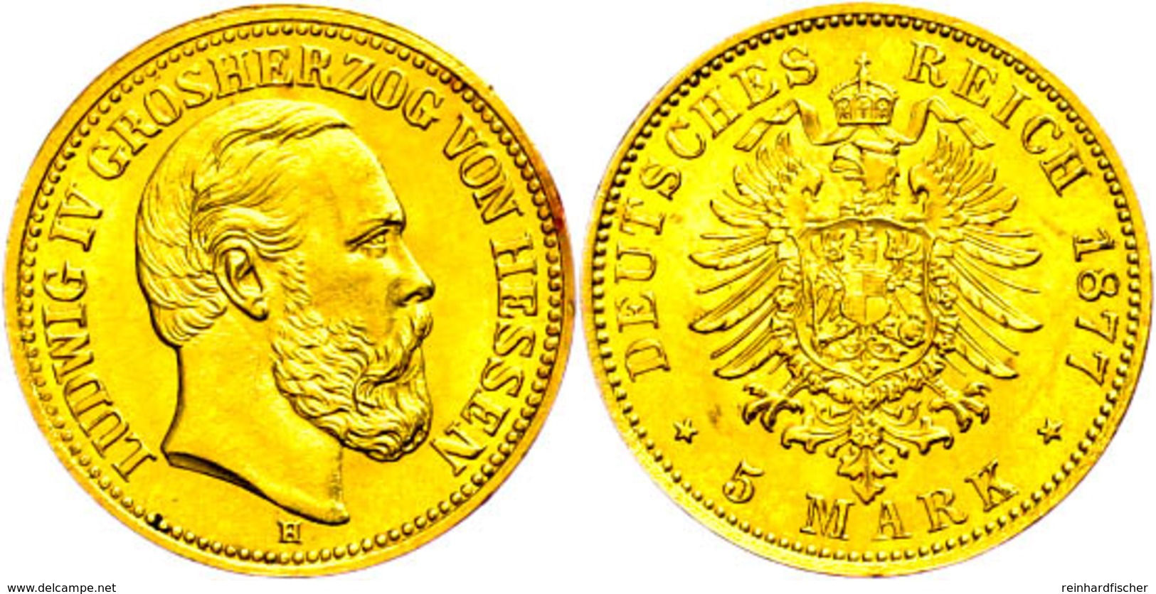 5 Mark, 1877, Ludwig IV., Rand Stellenweise Bearbeitet, Vz. Mit Aktueller Kurz-Expertise Guy Franquinet., Katalog: J.218 - Sonstige & Ohne Zuordnung