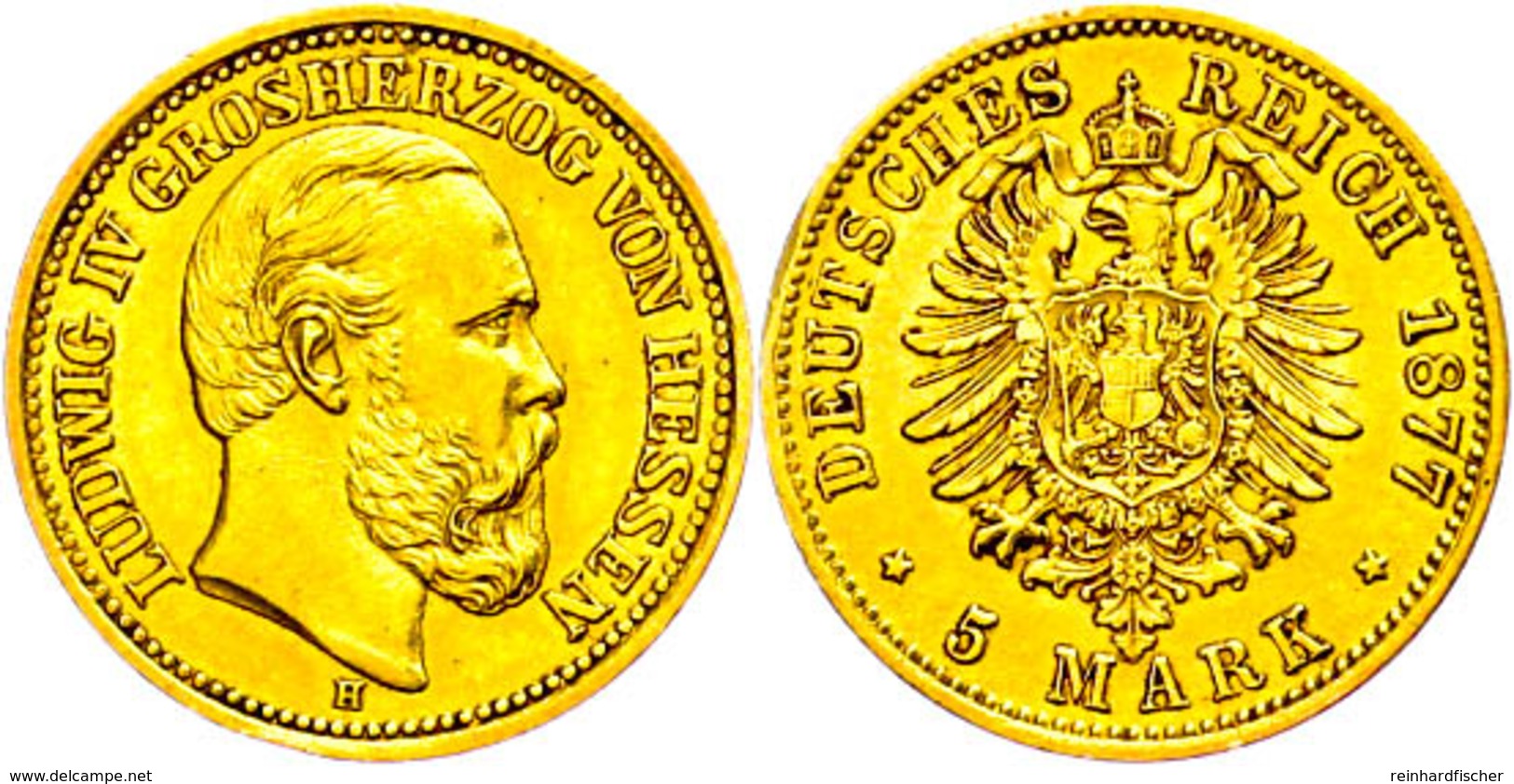 5 Mark, 1877, Ludwig IV., Kl. Rf., Vz., Katalog: J.218 Vz - Sonstige & Ohne Zuordnung