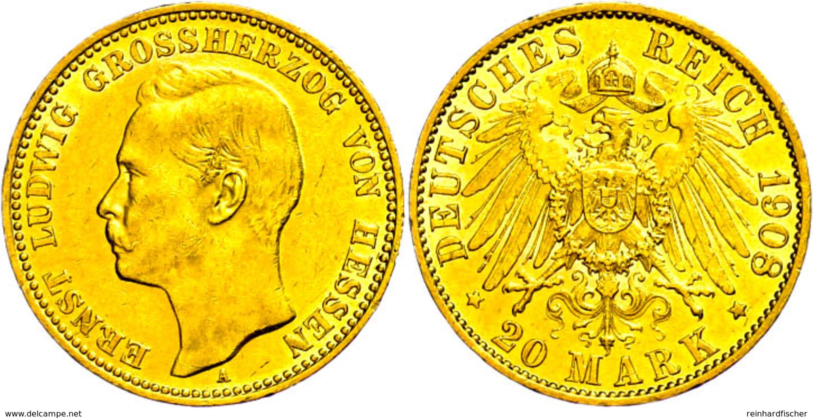 20 Mark, 1908, Ernst Ludwig, Kl. Rf., Ss-vz., Katalog: J. 226 Ss-vz - Autres & Non Classés