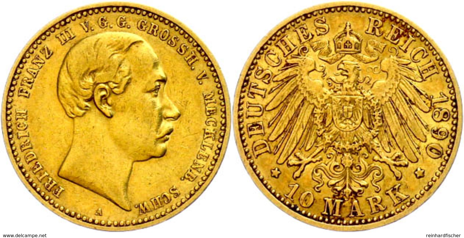 10 Mark, 1890, Mzz A, Friedrich Franz III., Ss-vz, Katalog: J.232 Ss-vz - Sonstige & Ohne Zuordnung