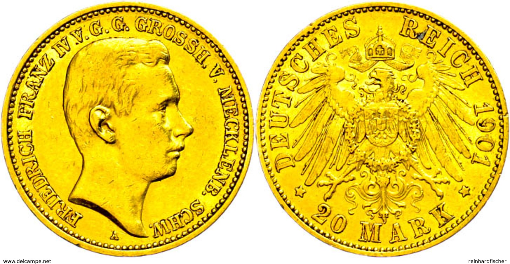 20 Mark, 1901, Friedrich Franz IV., Kl. Rf., Ss+., Katalog: J.234 - Sonstige & Ohne Zuordnung