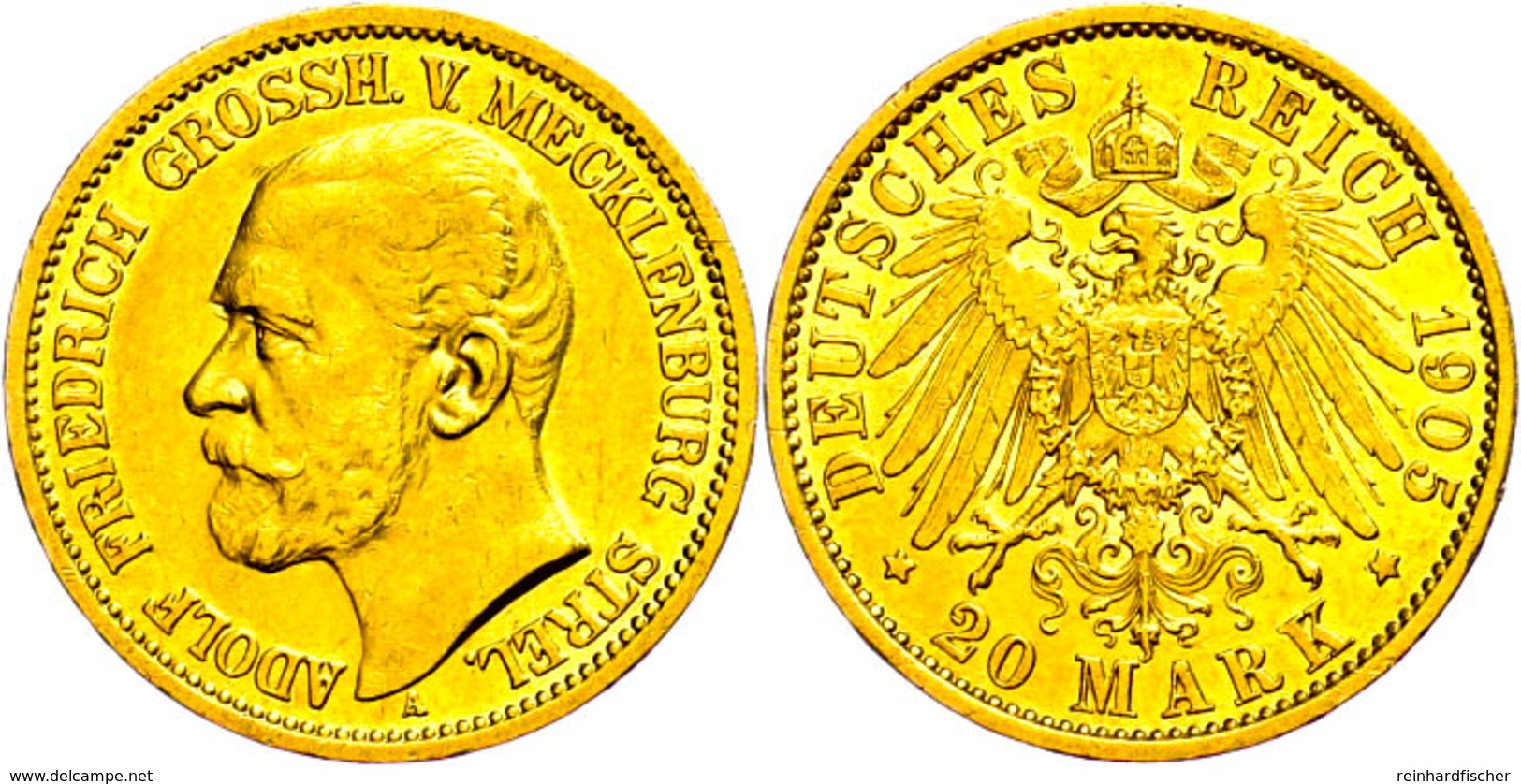 20 Mark, 1905, Adolf Friedrich V., Wz. Rf., F. Vz. Selten! Mit Aktueller Kurz-Expertise Guy Franquinet., Katalog: J.240  - Sonstige & Ohne Zuordnung