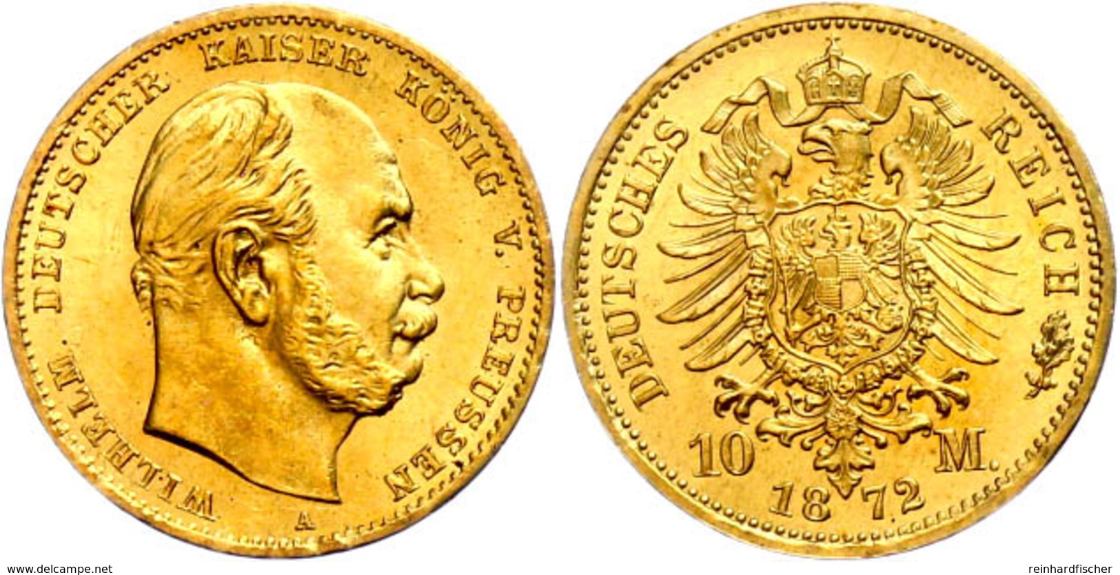 10 Mark, 1872, Wilhelm I., Mzz A, Kleiner Randfehler, Vz-st., Katalog: J.242 Vz-st - Sonstige & Ohne Zuordnung