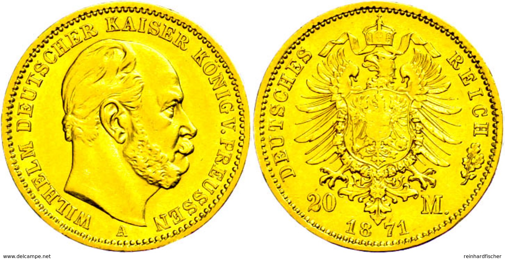20 Mark, 1871, A, Wilhelm I., Kl. Rf., Ss., Katalog: J.243 Ss - Sonstige & Ohne Zuordnung